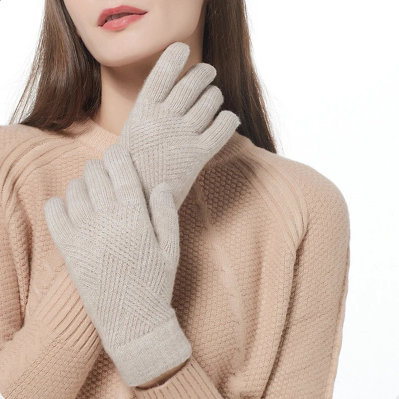 Fashion Cashmere Women Men Winter Cashmere Cold Protection Double-layer Thickening Warm Touch Screen Knitted Woolen Gloves 241226