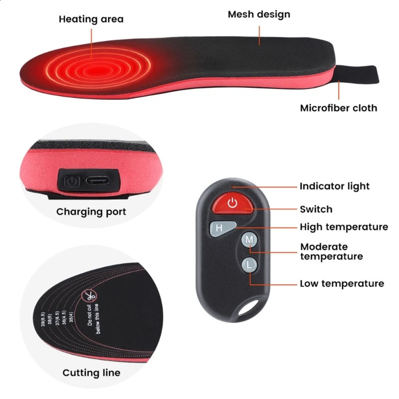 Electric Heated Insoles Rechargeable Heating Boot Insole Remote Control Feet Warmer Pads for Winter Skiing Walking 241226