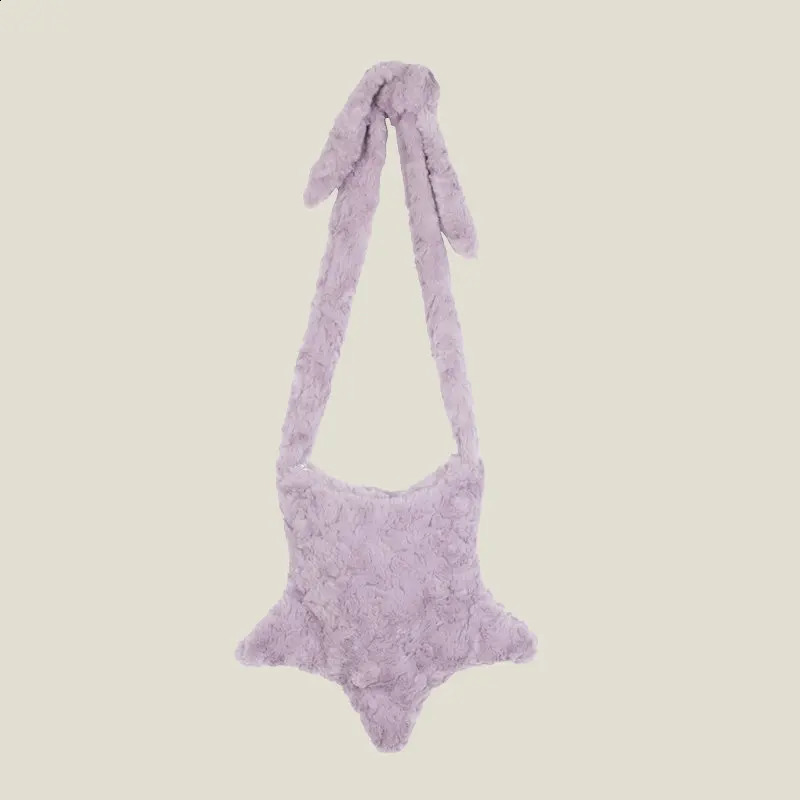 Hylhexyr Star Shape Soft Plush Messenger Bag Candy Color Fashion Cross Body Bags Large Womens Shoulder Handbag241226