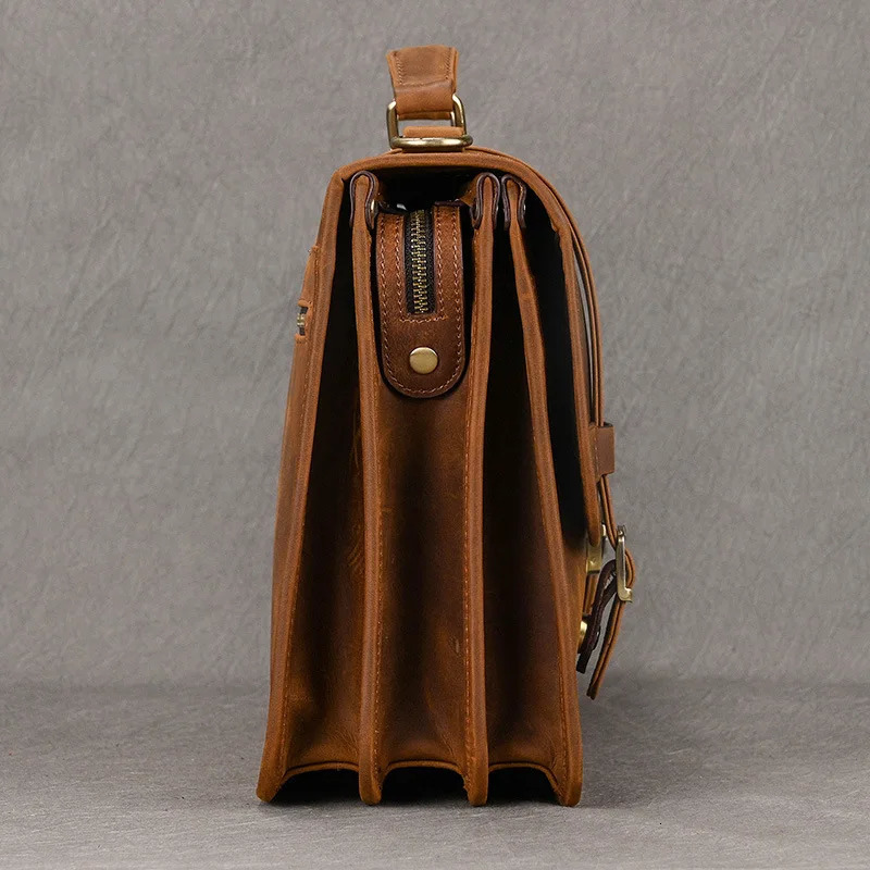 Vintage Genuine Leather Business Briefcase for Men Top-Grain Cowhide Shoulder Crossbody Messenger Bag 241225