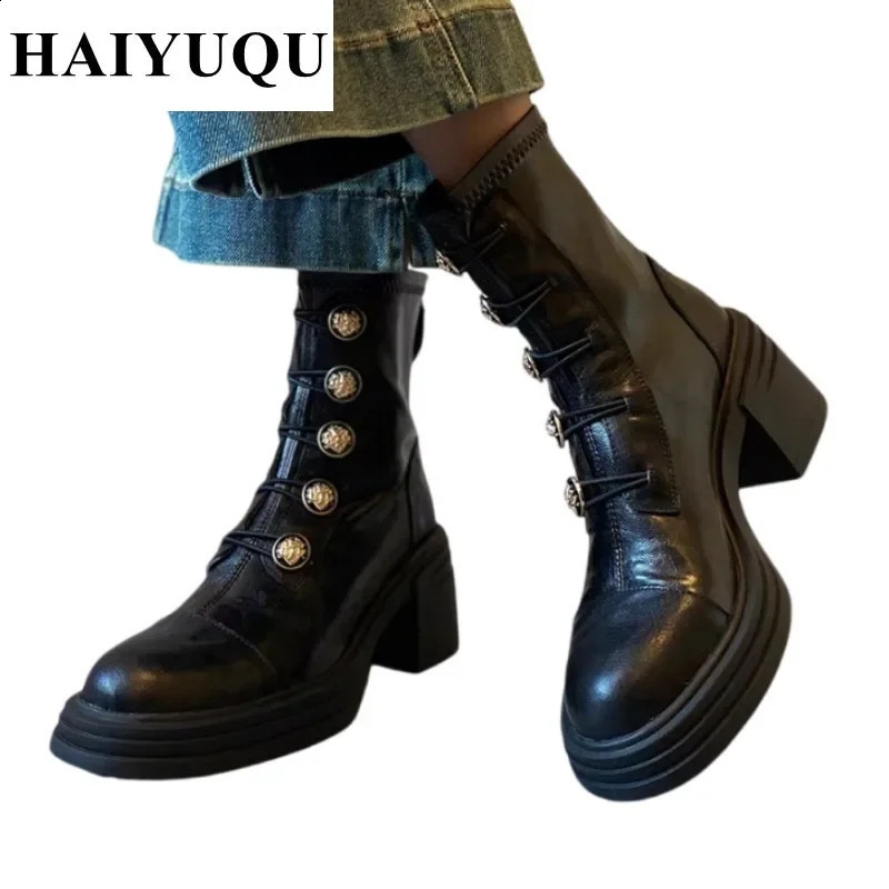 High Heels Ankle Women Boots Platform Leather Shoes Chunky Chelsea 2025 Goth Winter Boots Women Pumps Trend Botas Mujer 241226
