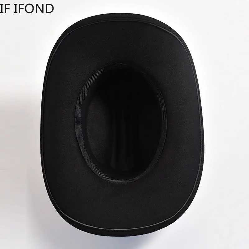 New retro feather decoration Western mens denim hat fashionable wide brown church jazz hat Sombrero Hombre Cs W241225