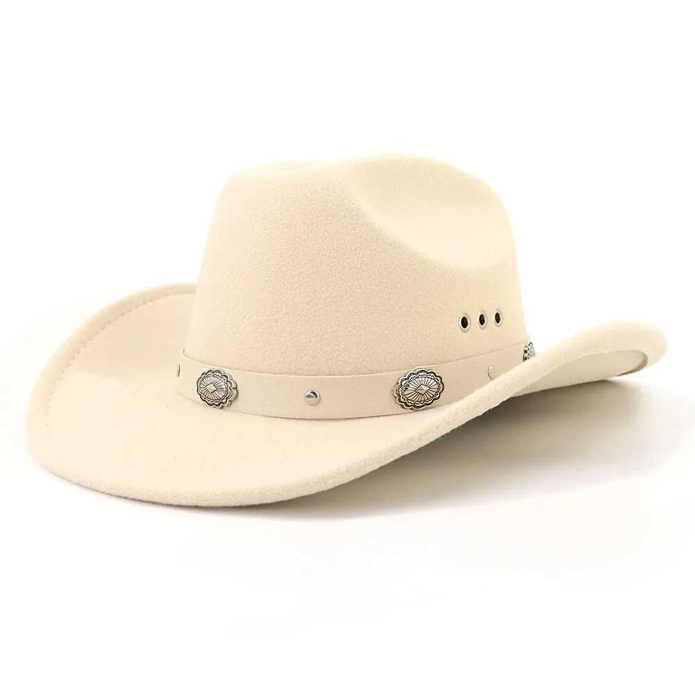 Western style womens denim hat mens cream solid color retro Fedora hat womens charm top unisex wide brown Panama felt C W241225