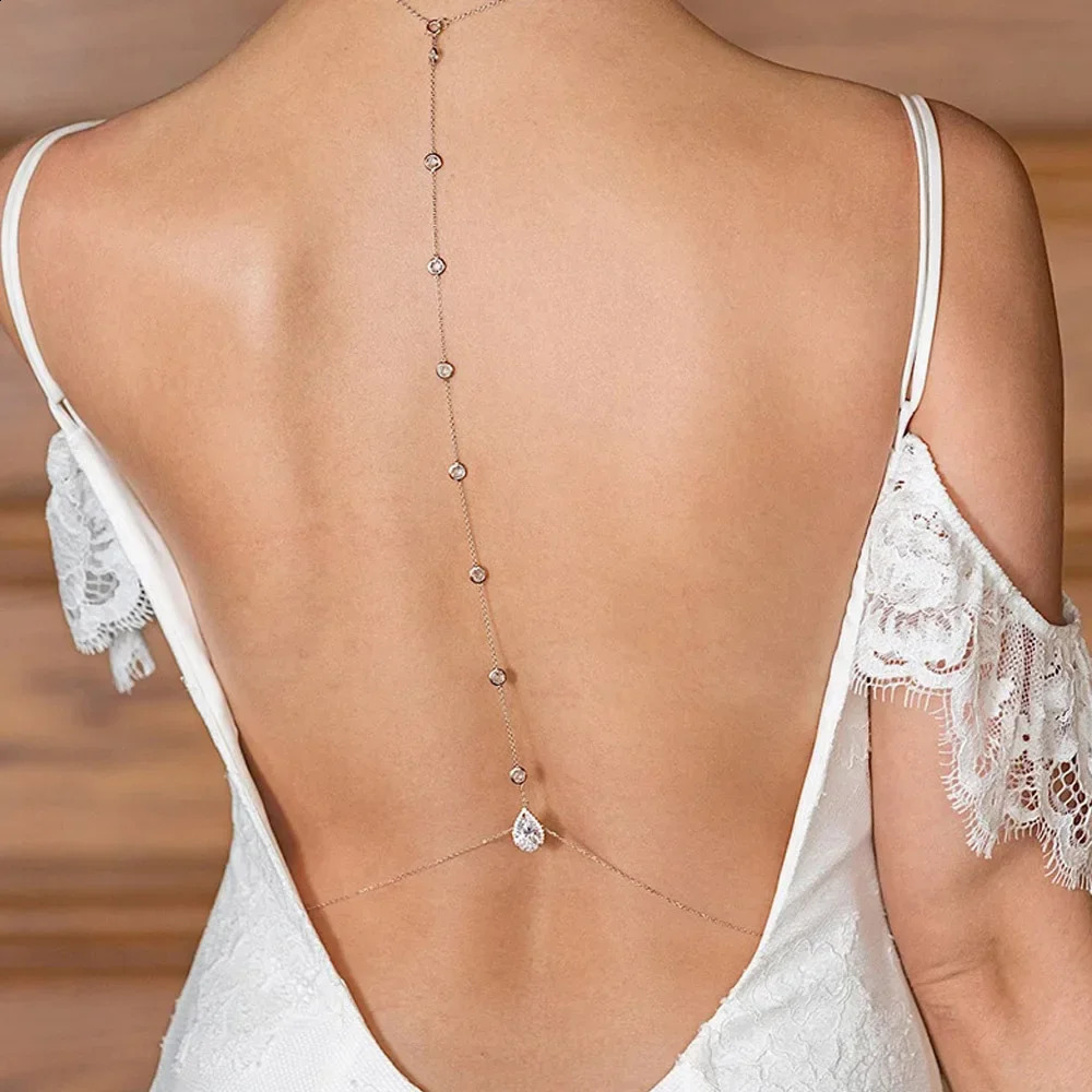 Water Drop Back Chain Jewelry Necklace for Women Belt Elegant Zircon Bridal Accessories Wedding Y2k Girls 241226