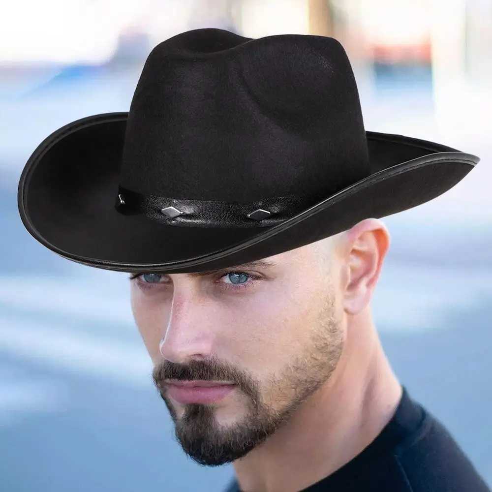 Western style stud cowboy hat retro jazz hat wide Brim Wild West C mens cowboy hat womens outdoor knight hat W241225