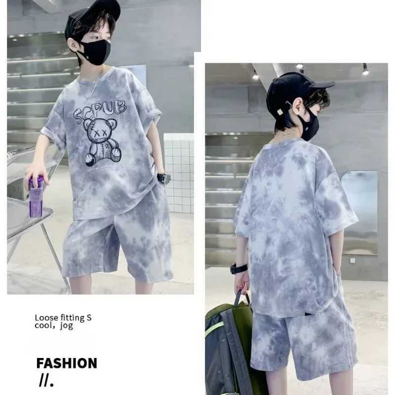 Clothing Sets Summer Children Boy Clothes Set Teenage Girls Tie Dye Tshirts and Shorts 2pcs Suit Kid Cartoon Bear Top Bottom Outfits TracksuitY2412250