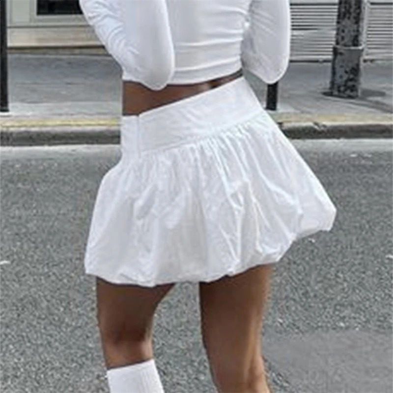 Women Y2K Bubble Skirt Ruffle Hem A Line Puffy Mini Skirts High Waist Balloon Short Skirts Going Out Streetwear 241224