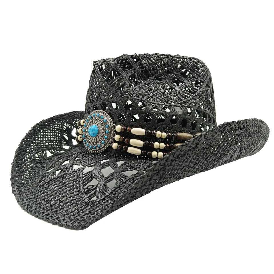 Ethnic cowboy hat black retro str hat 2023 new mens and womens jazz cowboy hat str sun hat summer hat W241225