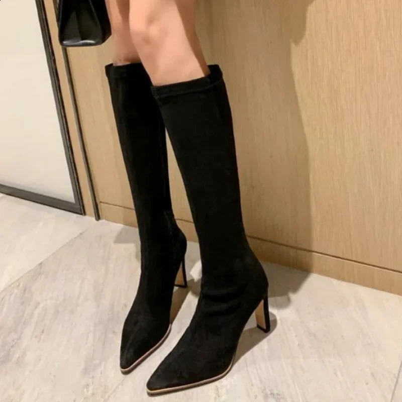Long Boots for Women Solid Color Elastic In Knee High Shaft Shoes Woman Fashion Footwear Pu Cosplay Boot on Promotion 241226