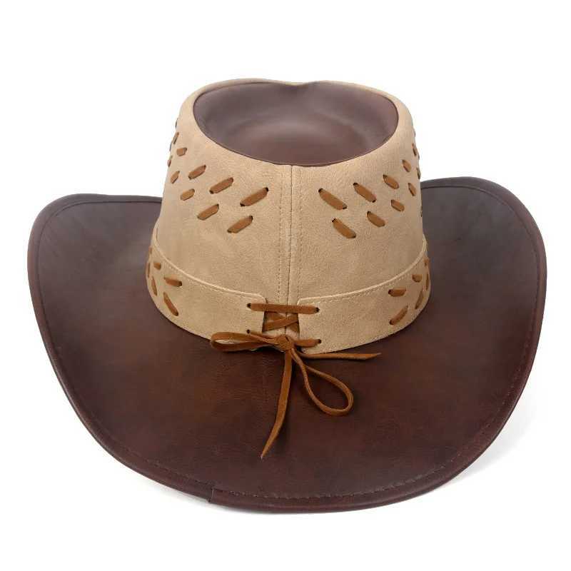 Classic Western Mens Cowboy Hat Womens Cowboy Girl C Artificial Leather Black Outdoor Casual Straw Hat Hombre with Windproof Rope W241225