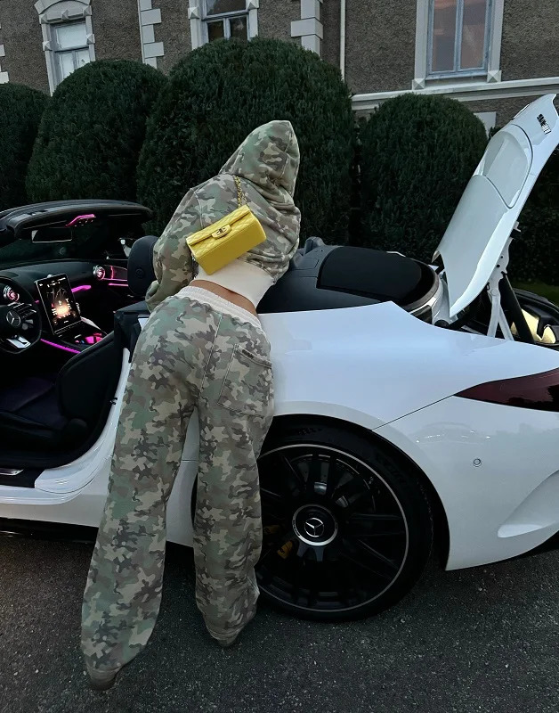 Womens 2-piece tailored camouflage hoodie sweatpants Casual long-sleeved zipper jacket Hip Hop Sweatshirt Sports Y2K sweatwear 241225