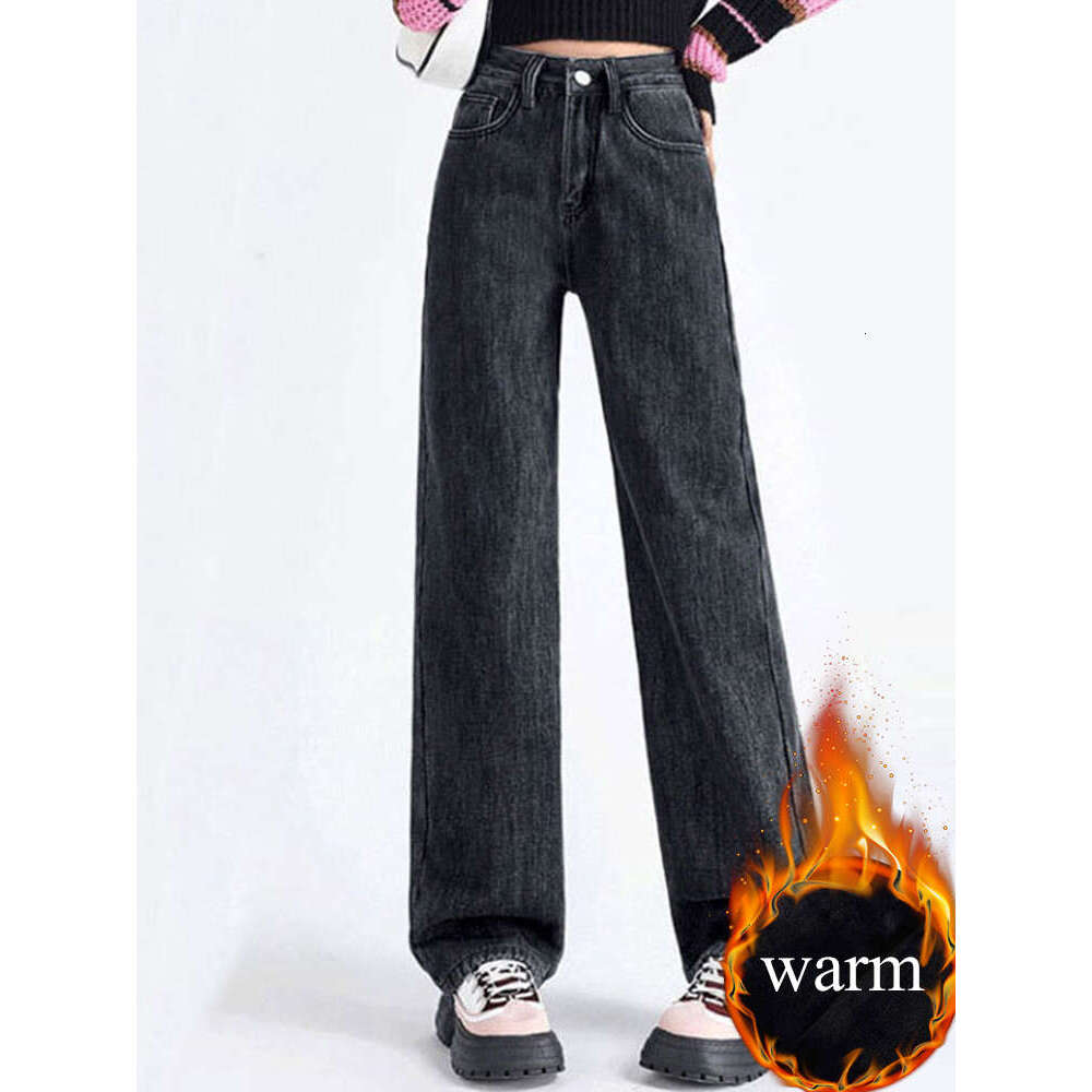 Casual Streetwear New Loose Vaqueros Women Thicken High Waist Vintage Veet ed Denim Pants Winter Warm Baggy Wide Leg Jeans