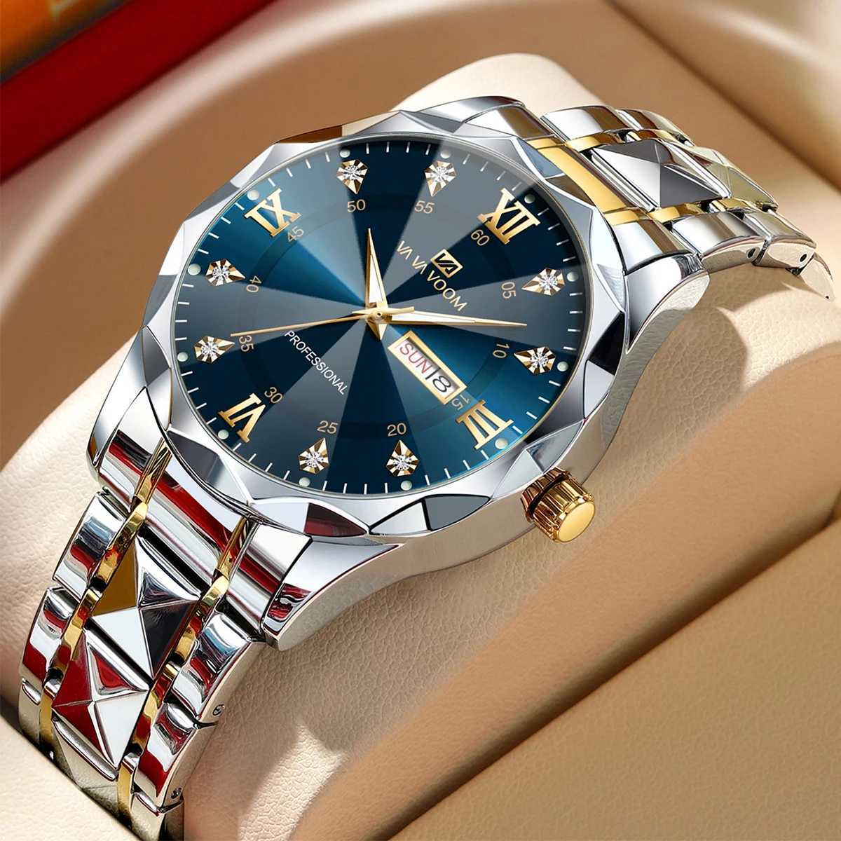 New Arrival VA VOOM Fashion Mens Watches Waterproof Weekly Calendar Stainless Steel Business Night Light Top Brand Quartz Watch For Men Z241226