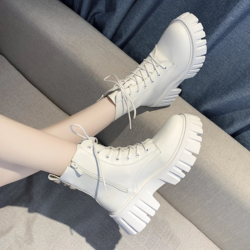 Thick-soled Women Boots Female British Style Fashion All-match Spring and Autumn Breathable Heightening Short Boots 241226