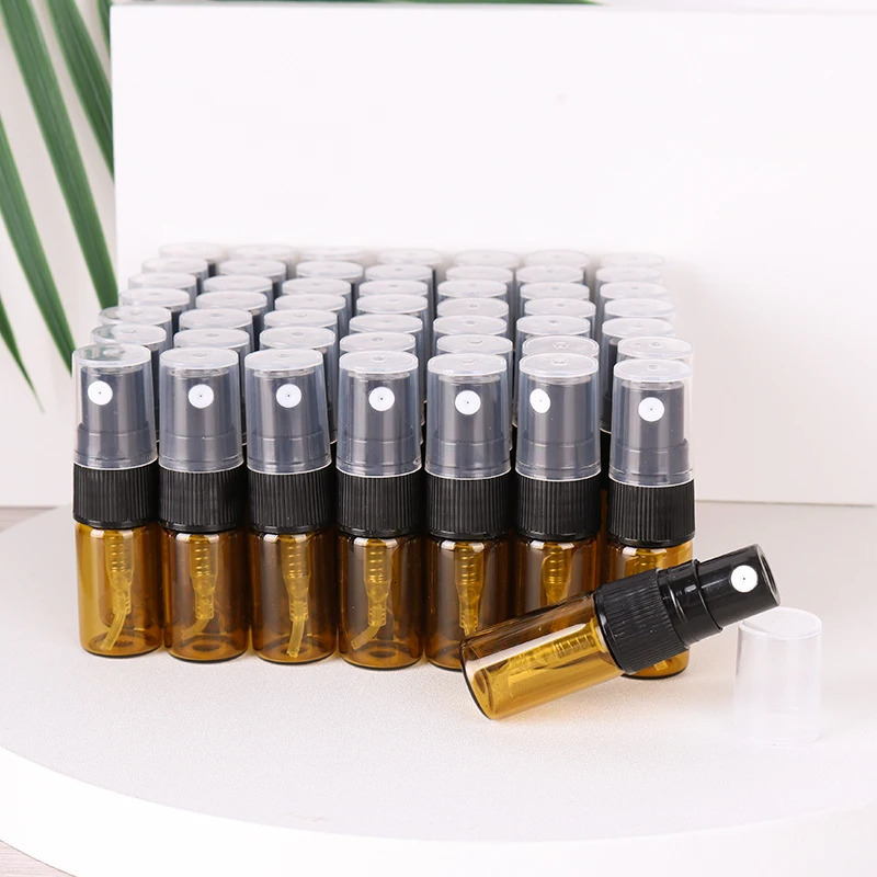 50pcs/piece Brown Glass Perfume Bottle Brown Light-Proof Spray Bottle Portable Mini Essential Oil Container Refillable Bottle 241225