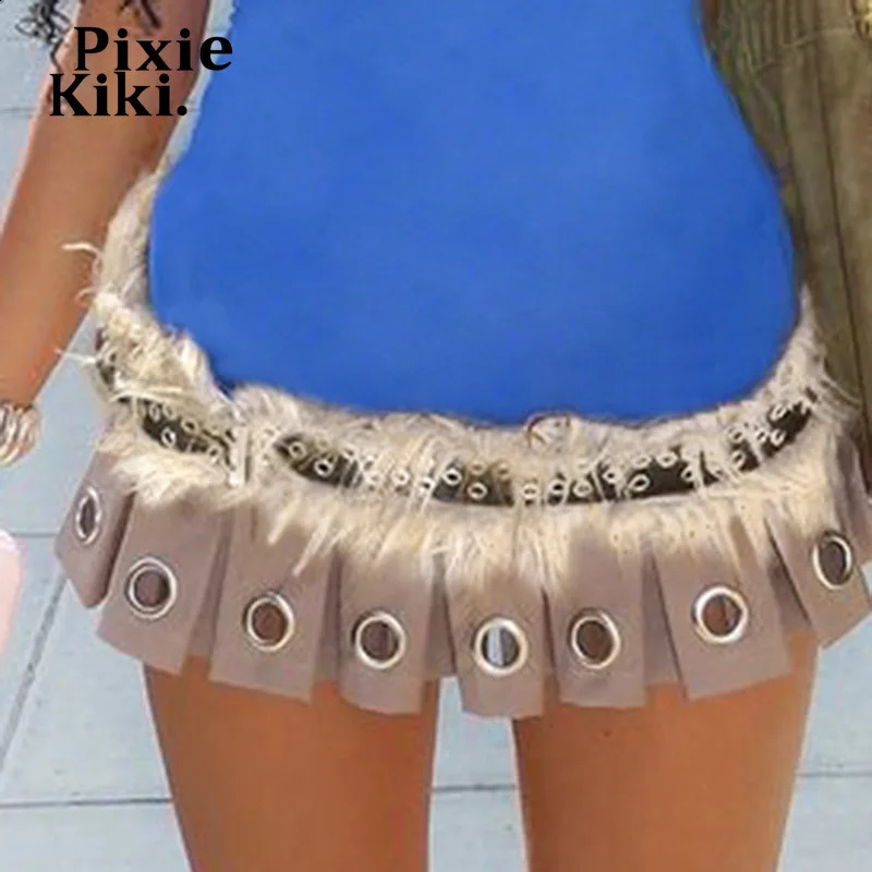 PixieKiki Punk Style Metal Buckle Furry Faux Leather Belt Y2k Accessories Fashion Cummerbunds Belts for Women P67-BD12 241226