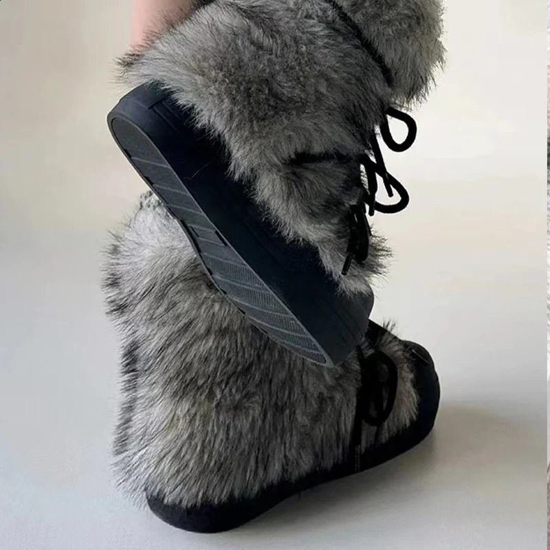 Bow Platform Women Snow Ankle Boots Fur er Fashion Short Plush Flats Cotton Shoes 2025 Trend Warm Cozy Winter Botas Mujer241226bj