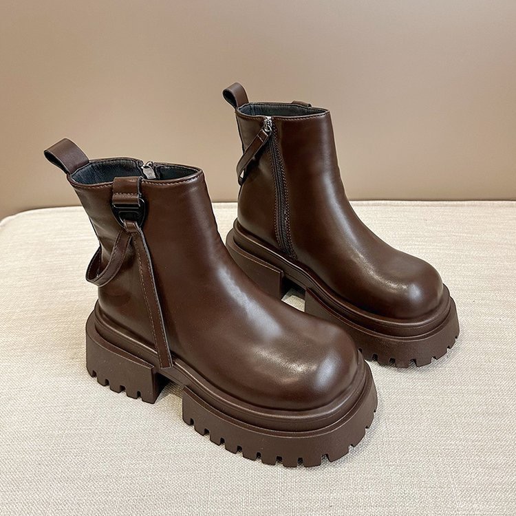 Big Round Black Toe New Arrivals Boots For Women And Women Ankle High Flat With Solid Handmade Fashion Casual All-match Shoes b984
