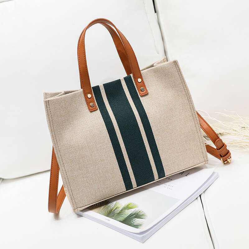 Korean Version Of Portable Briefcase, Professional Commuting Striped Simple One Shoulder Bag, Large Capacity Canvas Women's Bag