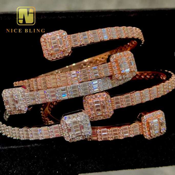 Fashion Iced Out Hip Hop Jewelry VVS Baguette Moissanite Dia Cuban K Chain Sterg Sier Bangle Bracelet
