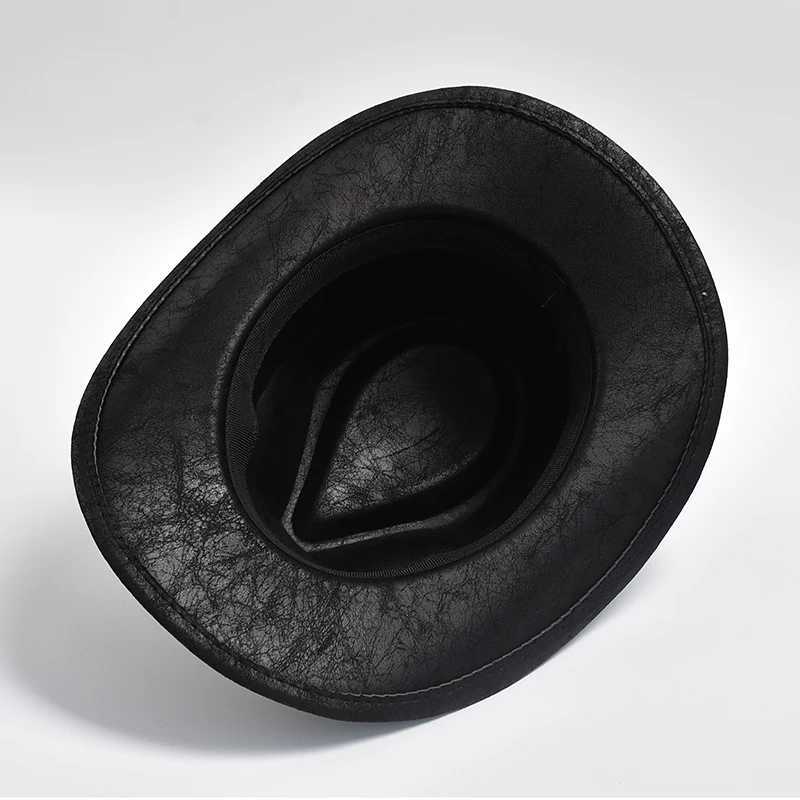 New Western cowboy hat faux leather vintage gentleman jazz hat mens jazz hat Panama cowboy hat Sombrero Hombre W241225