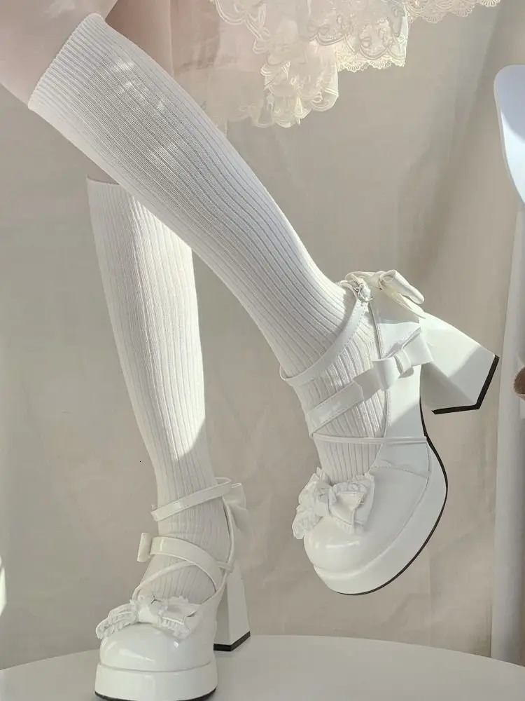 Cute Girl Lolita High Heels Shoes Women Sweet Waterproof Platform High Heels Female Bow Japanese Style Holiday Single Shoes Lady 241225