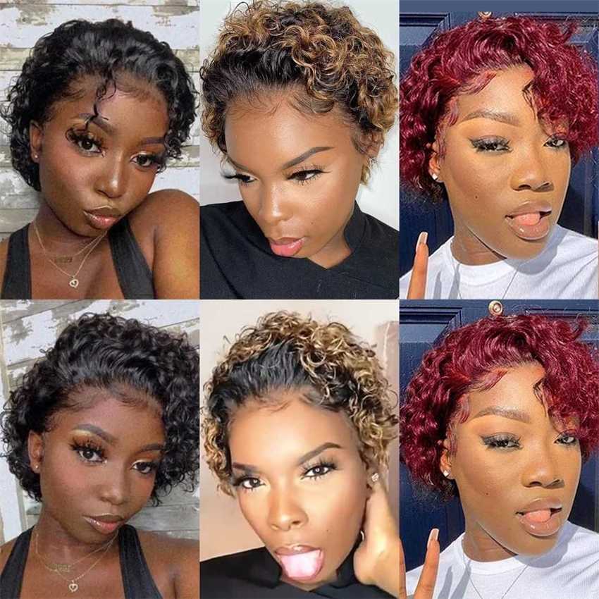 Synthetic Wigs Pixie Cut Wig Brown Color Lace Spring Curl Short Bob Human Hair for Women Natural Blonde Burgundy Remy 230227 Hair Wigs
