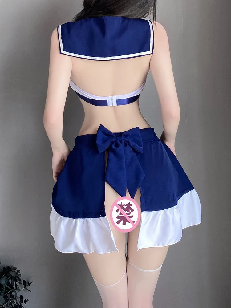 Sexy Girl JK College Style Dress Elegant Sailor Collar Bow Waist Hollow Color Blocking Lotus Leaf Edge Sweet Dresses NHAG 241226