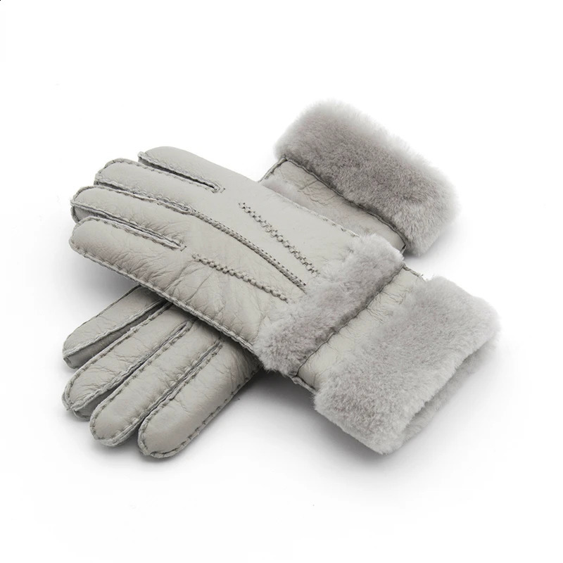 Women Gloves Genuine Leather Fur Glove For Women Keep Warm Windproof Cycling Driving Gloves Ourdoor Thick Five Finger Gloves 241226