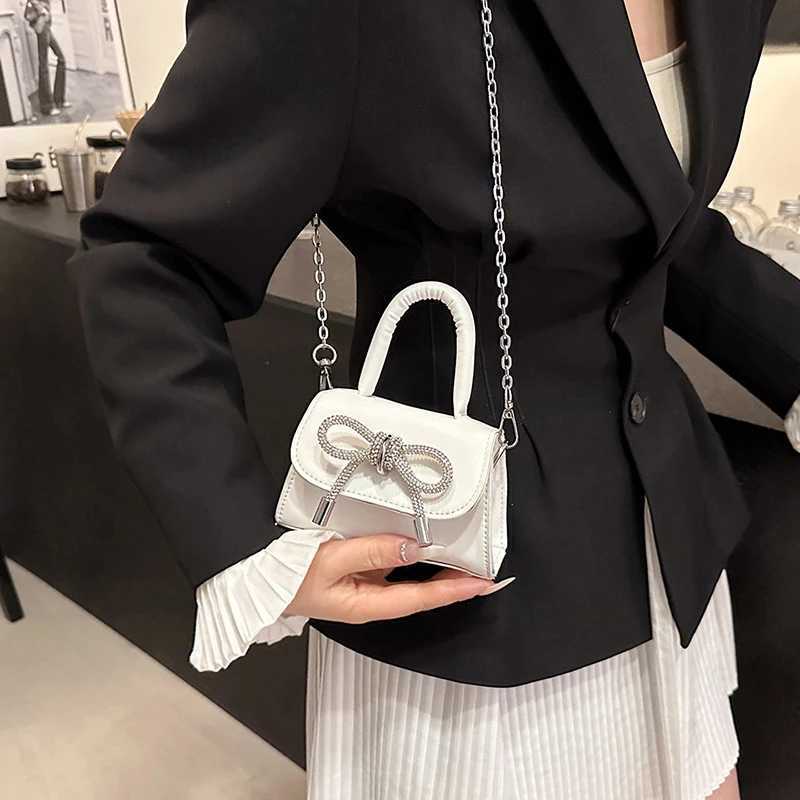 Bow Design Solid Color Mini Shoulder Bag PU Leather Flap Crossbody Bags For Women 2024 Fi Female Chain Purse And HandbagsXJ241225