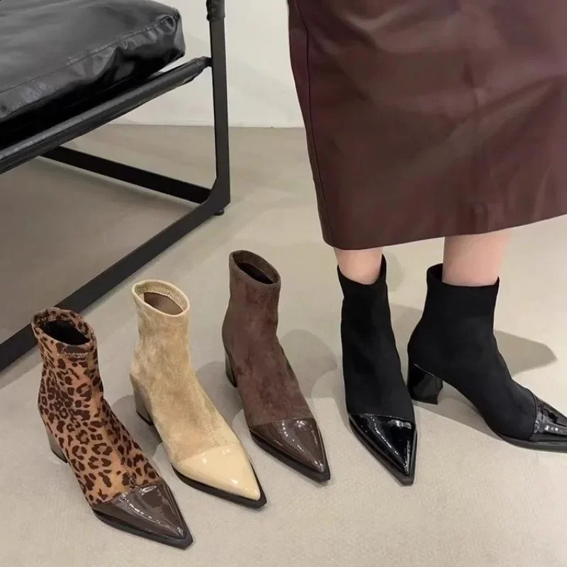 Women Boots Winter Quality Womens Ankle Boots Sexy Pointed High Heels Boots Trend Versatile Office Lady Shoes Botas 241226