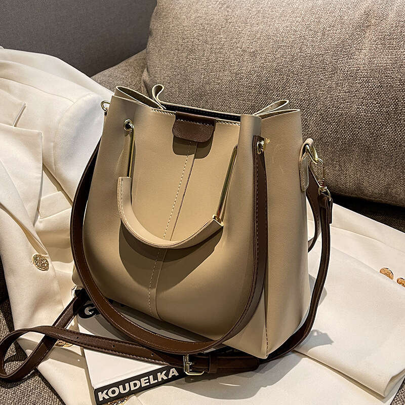 Summer Solid Color Women's New Fashionable Shoulder Large Capacity Handbag, Tote Bag, Popular Bucket Bag