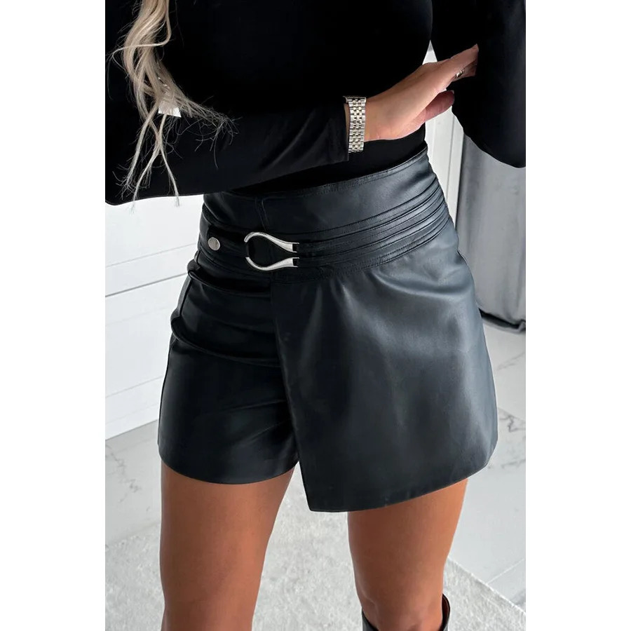 Womens SXL Size Fashion Leather Short Casual Solid Versatile Pant Spliced Mid Waist Straight Leg Pants Pu Shorts 241223