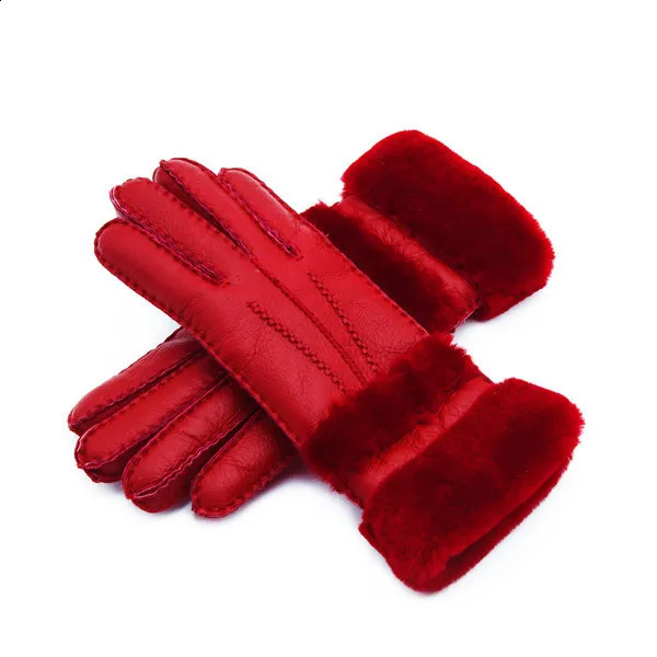 Women Gloves Genuine Leather Fur Glove For Women Keep Warm Windproof Cycling Driving Gloves Ourdoor Thick Five Finger Gloves 241226