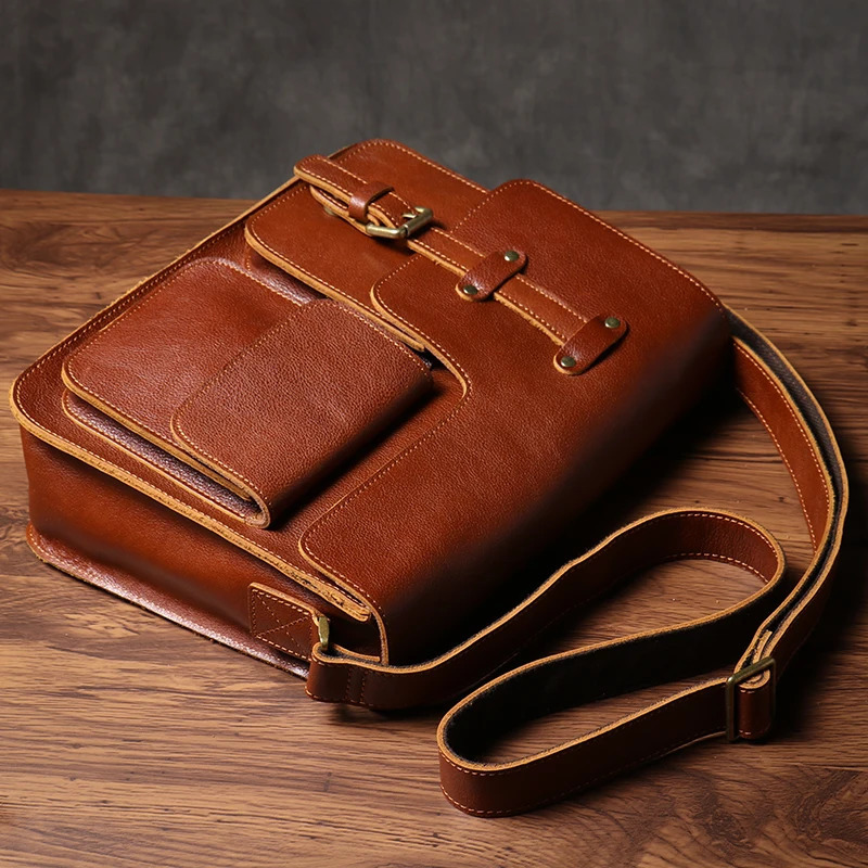 ROOG Mens Real Leather Shoulder Sling Bag High Quality Cowhide Crossbody Vintage Deluxe Weekend Messenger Bags For 12 Inch IPad 241225