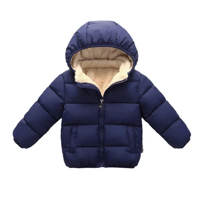 1pcs Boy Girl Coat Baby Winter Thick Down Jackets Kids Warm Plush Thicken Outerwear Clothes Fur Hooded Jacket Children Snowsuit 241225