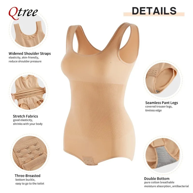 Qtree Plus Size XS-5XL Seamless Full Body Shaper Waist Trainer Panties Women Butt Lifter Tummy Control Bodysuits Slimming Panty 241225