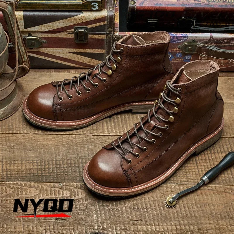 American High-top Martin Boots for Men Short Face Work Shoes Cycling Moto Boots Paratrooper Short Boots Riding Motorcyclist Boot 241226