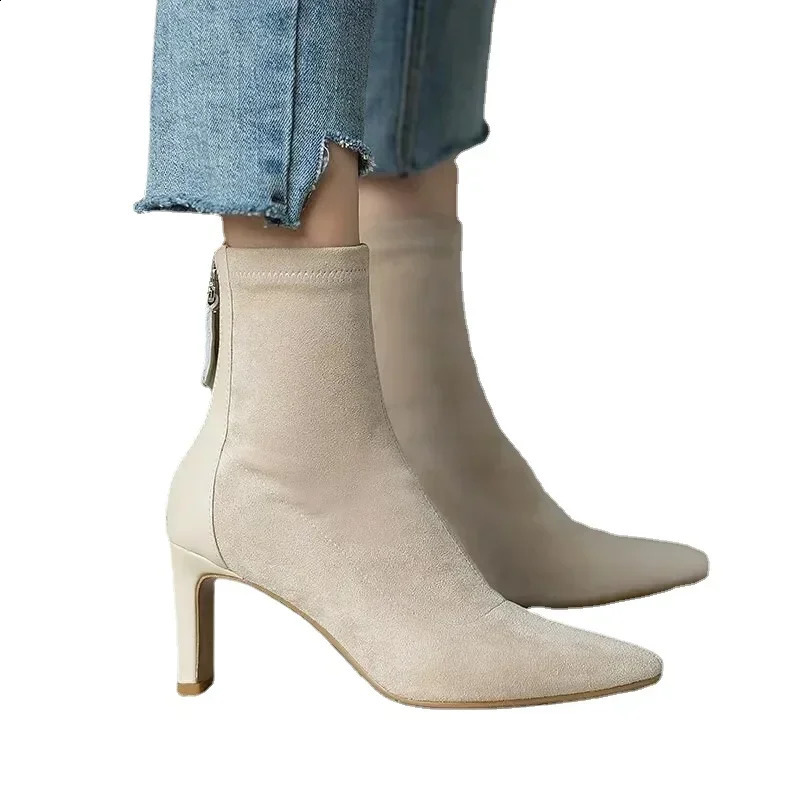 Elegant Ankle Boots for Women Dress Heeled Shoes Autumn Pointed Toe Womens Boots Sexy Stiletto Female Modern Boots 241226