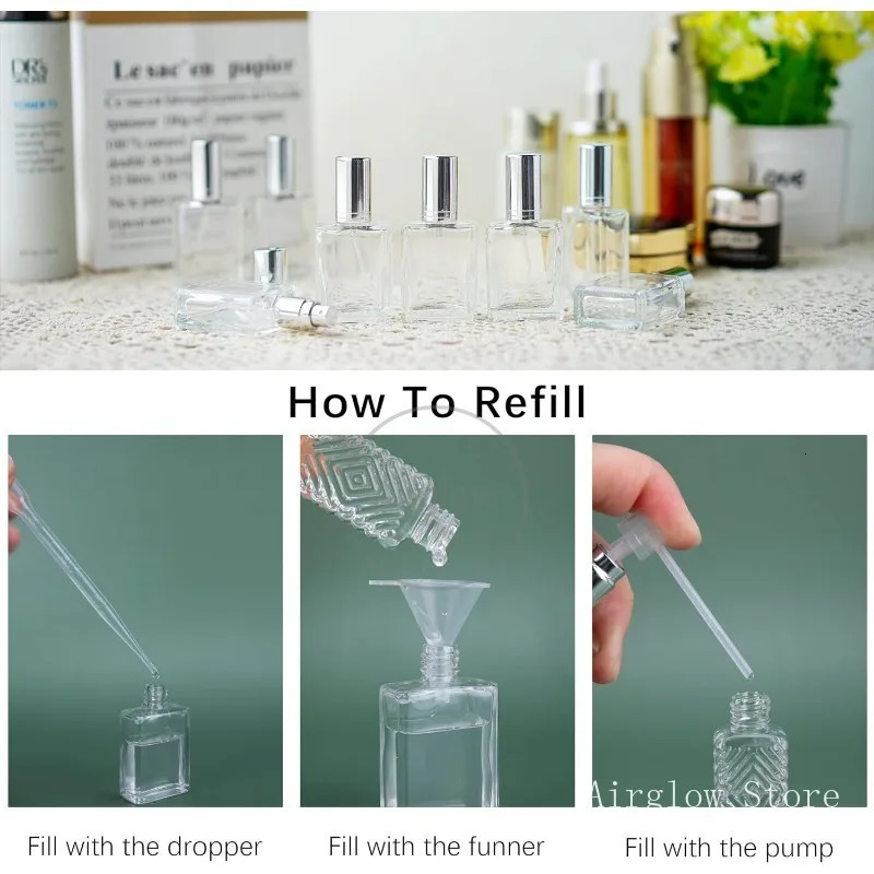 6pcs 30ml 50ml Empty Spray Bottle Frosted Square Glass Perfume Bottle Portable Sample Vials Clear Cosmetic Packaging Sub Bottle 241225