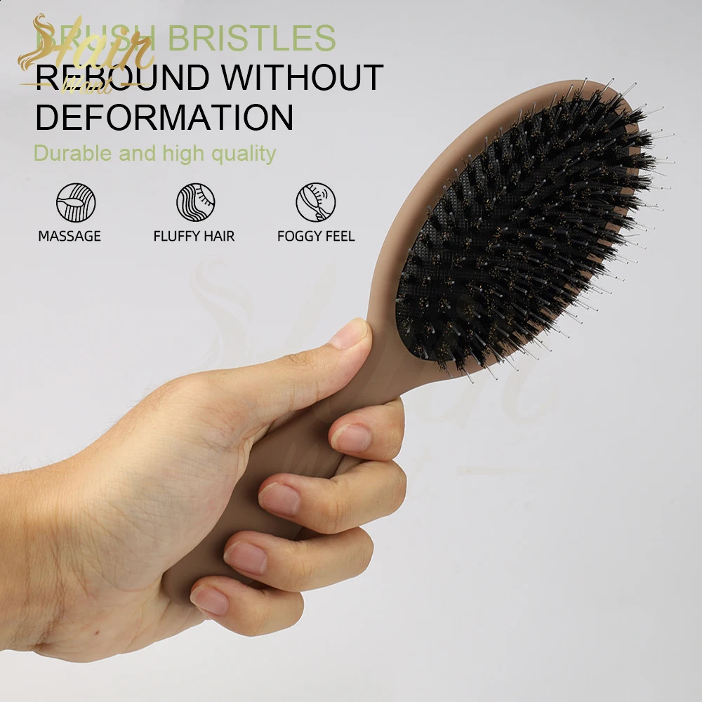 Hair Want Boar Bristle Nylon Paddle Hair Brush Static Cushion Detangling Smoothing Comb for Hair and Wigs 241225