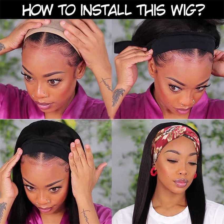 Synthetic Wigs Straight Headband Wigs 180% Density Peruvian Human Hair Wig Remy Natural Color for Black Women Jarin Bulk Sale 230227 Hair Wigs