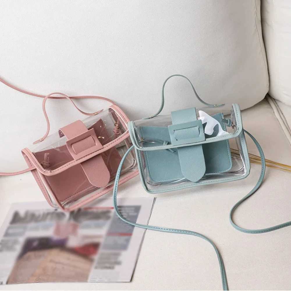 Ladys Transparent Bag Small Square Bag Individual Large Pin Buckle Shoulder Bag Woman Cross-Body Bag Ladies Transparent BagXJ241225