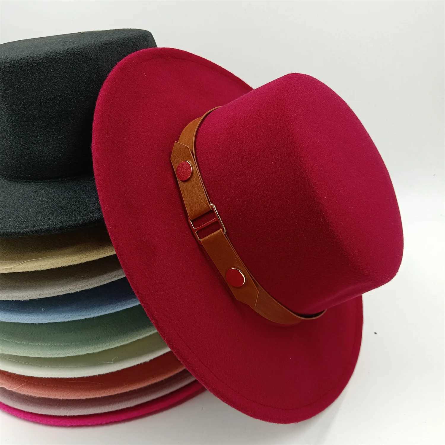 Fedoras Mens and Womens Convex Flat Top Fall Winter Panama Fedora Hat Retro Classic Church Hat 2022 New Belt Decoration W241225