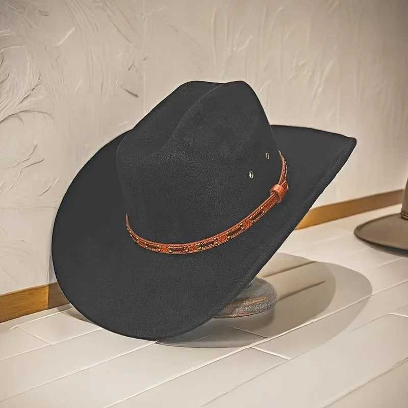 Advanced synthetic leather cowboy hat with classic red brown retro bronze accent retro style including enhanced support and gift box W241225