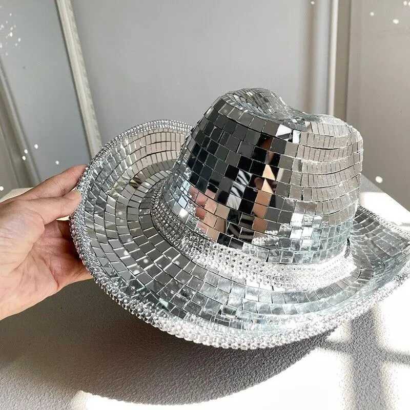 Mirror disco cowboy hat reflective sequins amazing disco C suitable for women exquisite cowboy hat stage props W241225