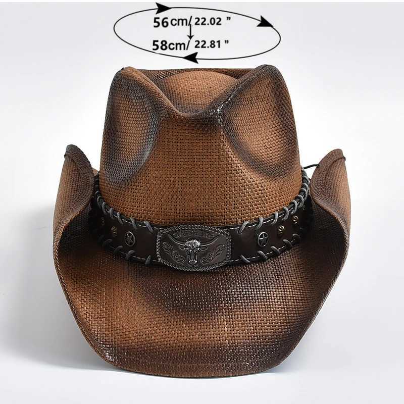 New mens and womens retro western cowboy hat hand woven beach sun hat gentlemans cowboy jazz hat W241225