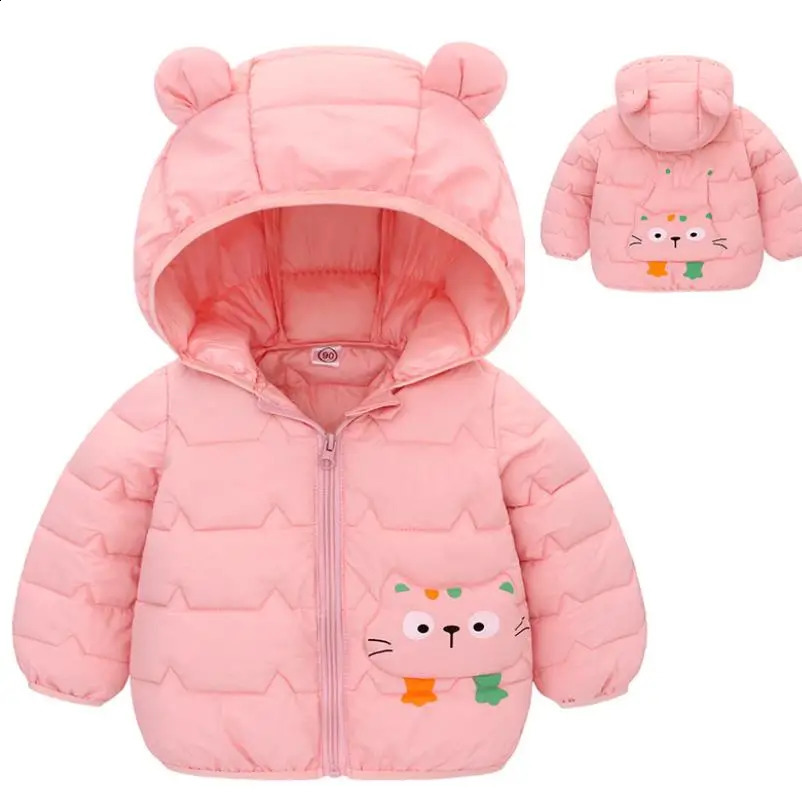 Winter Baby Down Cotton Jacket Fashion Cute Cartoon Coat Boys Girls Hooded Warm for Childrens Outerwear 05y 241225