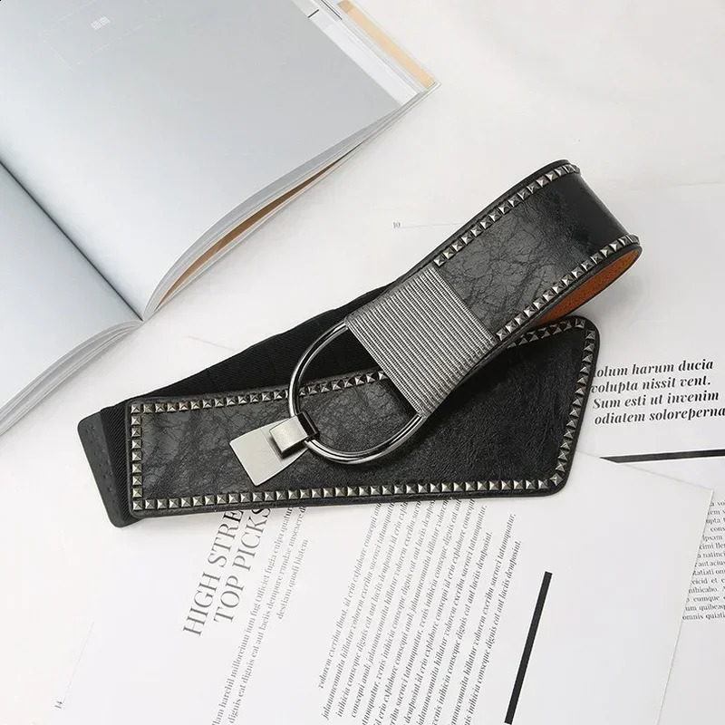 Fashion High Quality Ladies Rivet Wide Belt Coat Dress Decorated Waist Elastic Punk Girdle Belts for Women 241226