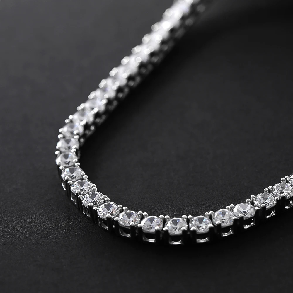 OEVAS 100% 925 Sterling Silver Full 3mm4mm y High Carbon Diamond Tennis Chains Necklace Sparkling Party Fine Jewelry Gifts 241226